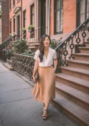 Two Ways to Wear a Camel Midi Skirt