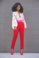 Bishop Sleeve Blouse + Contrast Waist Pants