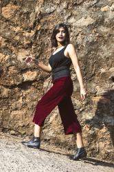 Maroon Velvet Culottes