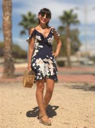 Vestido floral hombros al aire