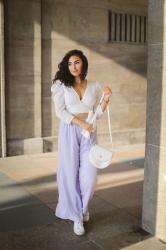 Lilac Palazzo Pants and Wrap Blouse