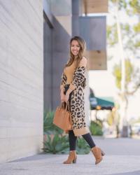 Casual Fall Outfit: Cheetah Cardigan, Petite Friendly Jeans + Ankle Booties