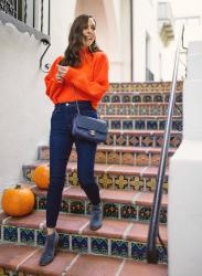 Two Ways to Wear an Orange Sweater This Fall