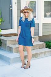 Denim Dress + Nude Booties.