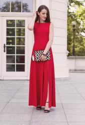Perfect red maxi dress for wedding guest