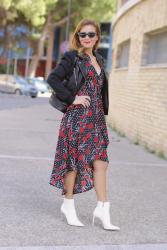 Polka dots, florals and white stiletto ankle boots