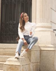 White Blouse With Embroidery And Puffed Sleeves