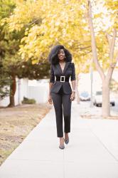Fitted Blazer + Contrast Waist Pants