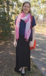 Two Ways To Wear: Asymmetrical Striped Maxi Skirt With Little Red Bags