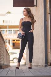 Black Pant Jumpsuit + Chanel Classic Bag