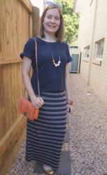 Frill Sleeve Tees With Striped Maxi Skirts and Rebecca Minkoff Regular and Small Love Bags