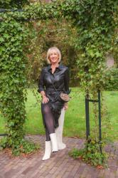 A black leather dress at a castle