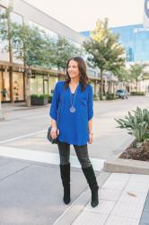 Blue Tunic Top + Faux Leather Leggings