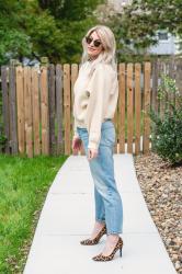 Cream Sweater + Boyfriend Jeans.