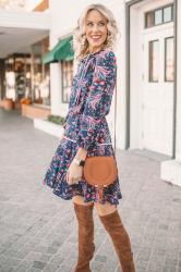 Fall Dress Outfit with Over the Knee Boots