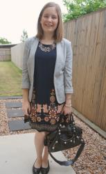 Weekday Wear Linkup! Blue Printed Dresses and Balenciaga Bags In The Office