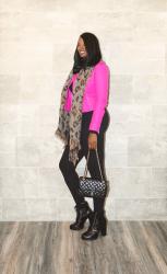 Leopard Print Scarf and Hot Pink Moto Jacket