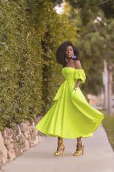 Neon Yellow Off Shoulder Dress