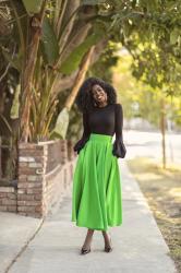 Bell Sleeve Crew-Neck + Swing Midi Skirt