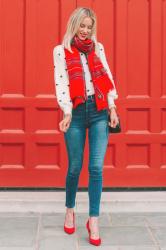 How to Make Any Outfit a Holiday Outfit – Pom Pom Sweater and Plaid Scarf