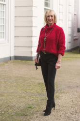 Big red puffy jumper at a Christmas fair