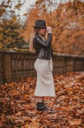 A Leather Jacket And Knitted Dress
