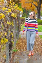 Pattern Mixing with a Colorful Striped Sweater