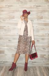 Snakeskin Print Dress + Pops of Burgundy Recreation