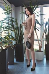 BLACK JUMPSUIT & BEIGE DRESS