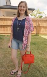 Two Ways to Accessorise Monochrome Blue Shorts Outfits - Red, Yellow and Green