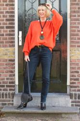 Big orange jumper on jeans and a couple of other outfits