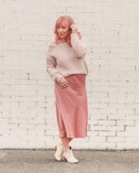 Pink Satin Skirt & Pink Sweater: Brave New World