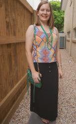 Black Maxi Skirts And Printed Tanks With Matching Bags and Necklaces