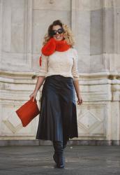 Midi leather skirt