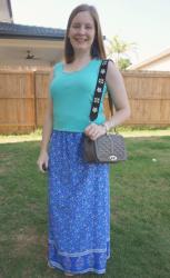 Blue Tanks and Printed maxi Skirts With Rebecca Minkoff Love Bag