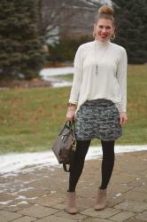 Camo Skirt & White Top & Confident Twosday Linkup 