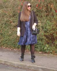 Floral Lace Dress and Blazer Outfit