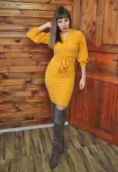 mustard wrap dress