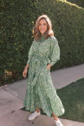 A Green and White Floral Shirtdress in California