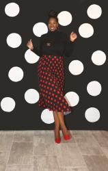 Red Polka Dot Pleated Skirt