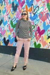 Pale Pink Jeans and Heart Earrings