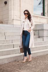 Silk Blouse with Suede Trench