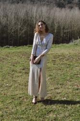 Vestido dorado y blanco – Ever Pretty