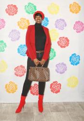 Prissy Duck Red Peplum Blazer  Outfit Recreation