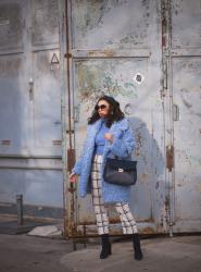 Blue Fluffy Coat Outfit