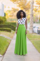 Blazer + V-Neck Bodysuit + Maxi Skirt