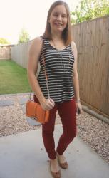 Striped Tanks and Colourful Skinny Jeans With Rebecca Minkoff small Chevron Quilted Love Crossbody Bag