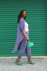 Navy and White Stripes with a Pop of Green