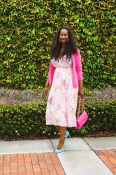 Bright Pink Blooms and Pink Cardigan