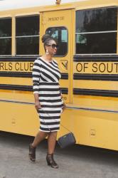 Black and White Dress with Thandie Caged Heeled